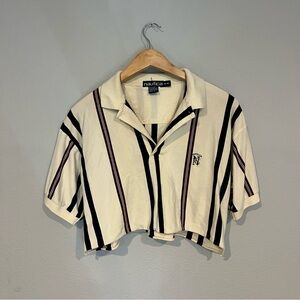 Vintage Nautical Woman’s Crop polo size medium cream blue stripe